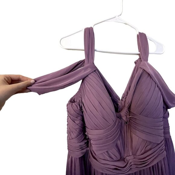 Azazie Calla A24 purple ruched formal vneck off the shoulder classic prom dress - Picture 5 of 11